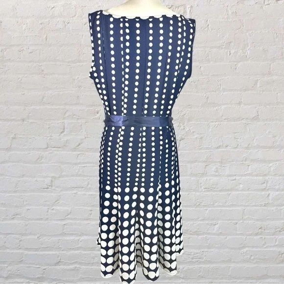 Haani- Navy/White Polkadot Sleeveless Princess Cut Dress- Size L - Picture 5 of 8